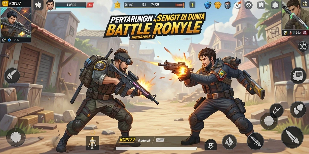 Tangkapan layar gameplay KOPI77 menunjukkan aksi epic di medan perang Battle Royale.