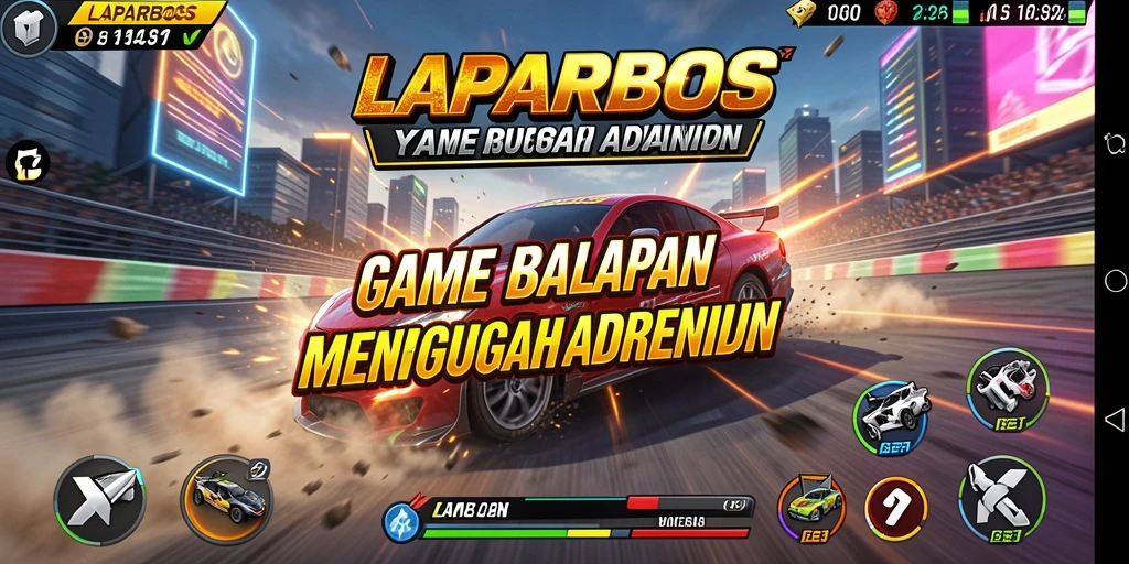 Tampilan gameplay LAPARBOS dengan aksi balapan yang mendebarkan.