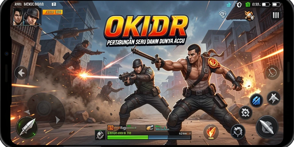 Tangkapan layar <strong>OKIDR</strong> menunjukkan pertarungan dinamis di mid-battle.