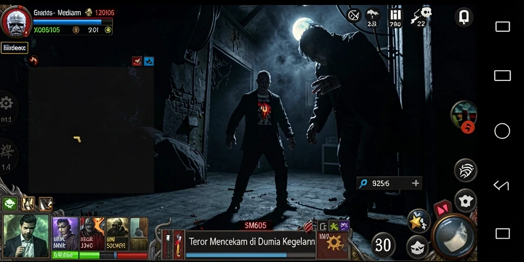 Screenshot dari gameplay SM605 yang penuh ketegangan dan horor.